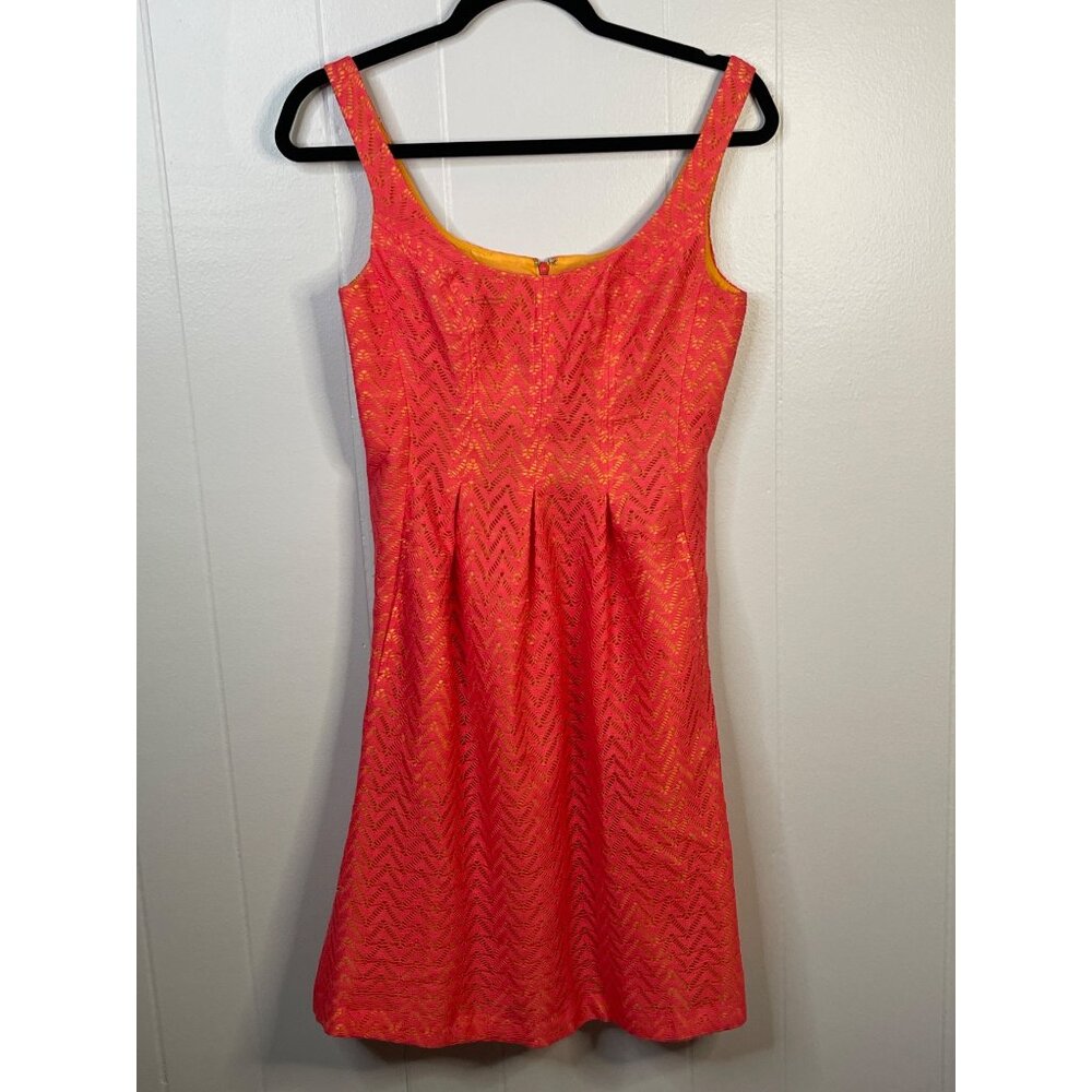 Nine West Womens Sleeveless Orange & Pink Chevron Lace Fit & Flare Dress Size 2